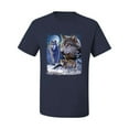 thumbnail image 2 of Wolves and the Moon in the Winter Night | Mens Animal Lover Graphic T-Shirt, Navy, Small, 2 of 3
