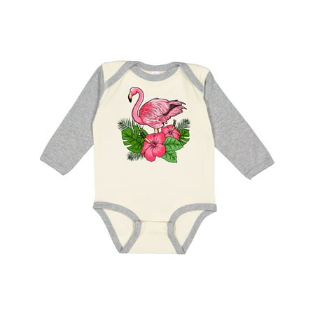 

Inktastic Flamingo with Tropical Flowers Boys or Girls Long Sleeve Baby Bodysuit