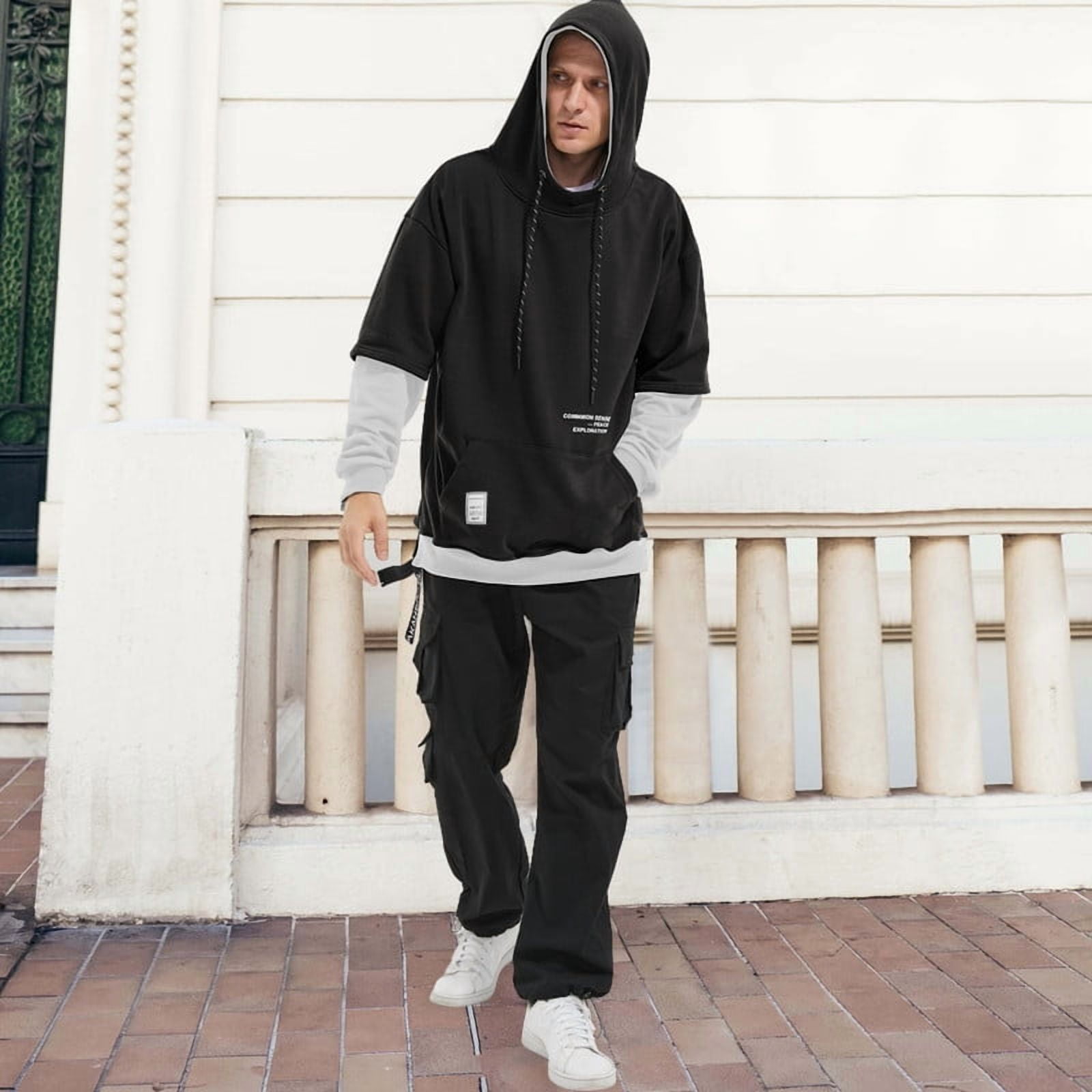 HISITOSA Mens Colorblock Hoodie Casual Patchwork Soft Cotton Pullover Tops Unisex japanese Hooded Sweatshirt with Design