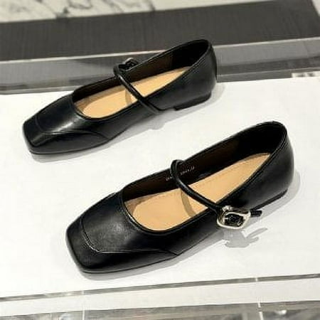 

French Style Square Toe Mary Jane Shoes Women‘s 2024 New Spring Vintage Stitching Single-layer Shoes with Buckle Shoes Mori Style Small Shoes