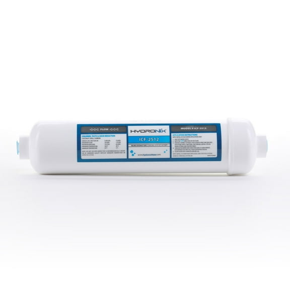 Hydronix ICF-2512 Inline Reverse Osmosis Post, Fridge & Ice Coconut GAC Water Filter 2.5 x 12, 3500 Gal, 1/4" NPT Ports