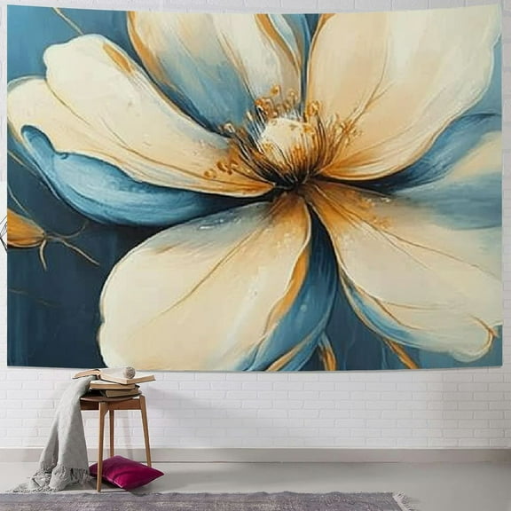Patifu Flowers Blue Yellow Petals Tapestry Wall Hanging Unique Style Home Wall Decor Art Living Room Bedroom Apartment Farmhouse Dorm 40x30inch