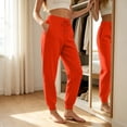 thumbnail image 7 of High Waist Tapered Joggers for Women Elastic Drawstring Ribbed Ankle Cuff Sweatpants Loose Fit Athletic Lounge Pants with Pockets Orange M, 7 of 7