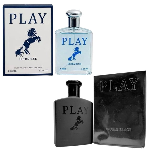 Men’s Cologne Play Black & Play Ultra Blue Set of 2 Eau de Toilette Sprays 3.4 oz / 100 ml Each – Fresh & Woody Masculine Fragrance Duo – Long Lasting Everyday & Evening Gift Set