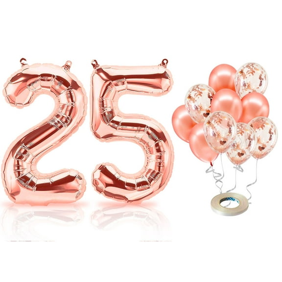 PARIS PRODUCTS - 25th Birthday Rose Gold Balloons & Number 25 Mylar Balloon, 25th Birthday Party Decor, 25th Birthday Decorations for Women, 25th Birthday Decorations Women 25