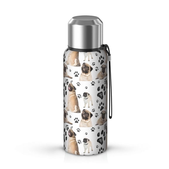 20 Oz Pug and Footprints Coffee Tumbler Double Wall Insulated Stainless Steel Water Bottle | Metal Reusable Thermoses Flask with Cup Cap | Leak & Sweat Proof with Anti-Dust Lid