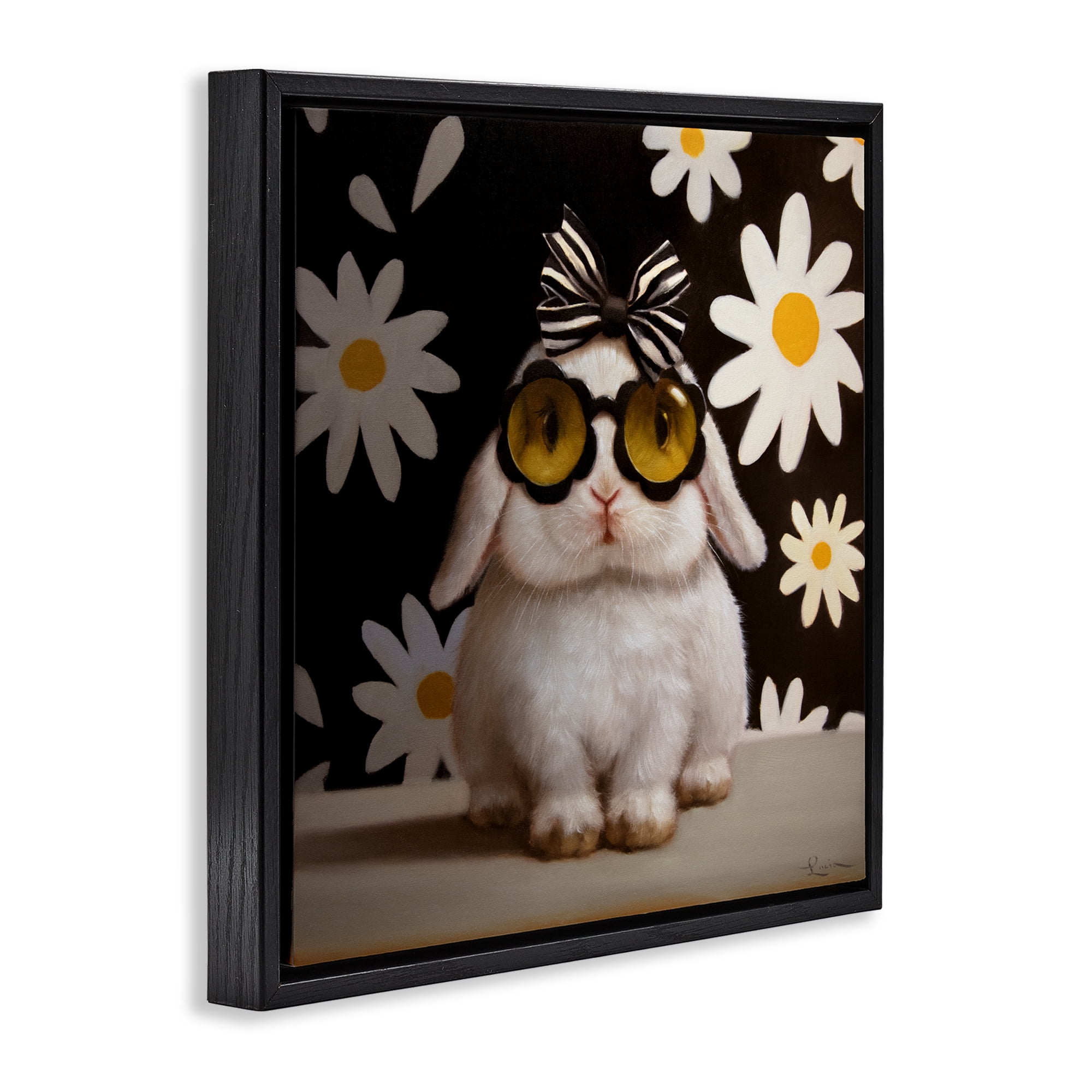 Stupell Industries Boopsie Daisy Bunny Black Framed Floater Canvas Wall Art, design by Lucia Heffernan