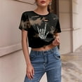 thumbnail image 4 of Halloween Cropped Tshirts Women 2025 Skeleton Graphic Short Sleeve Crewneck Distressed Halloween Shirts for Women, 4 of 5