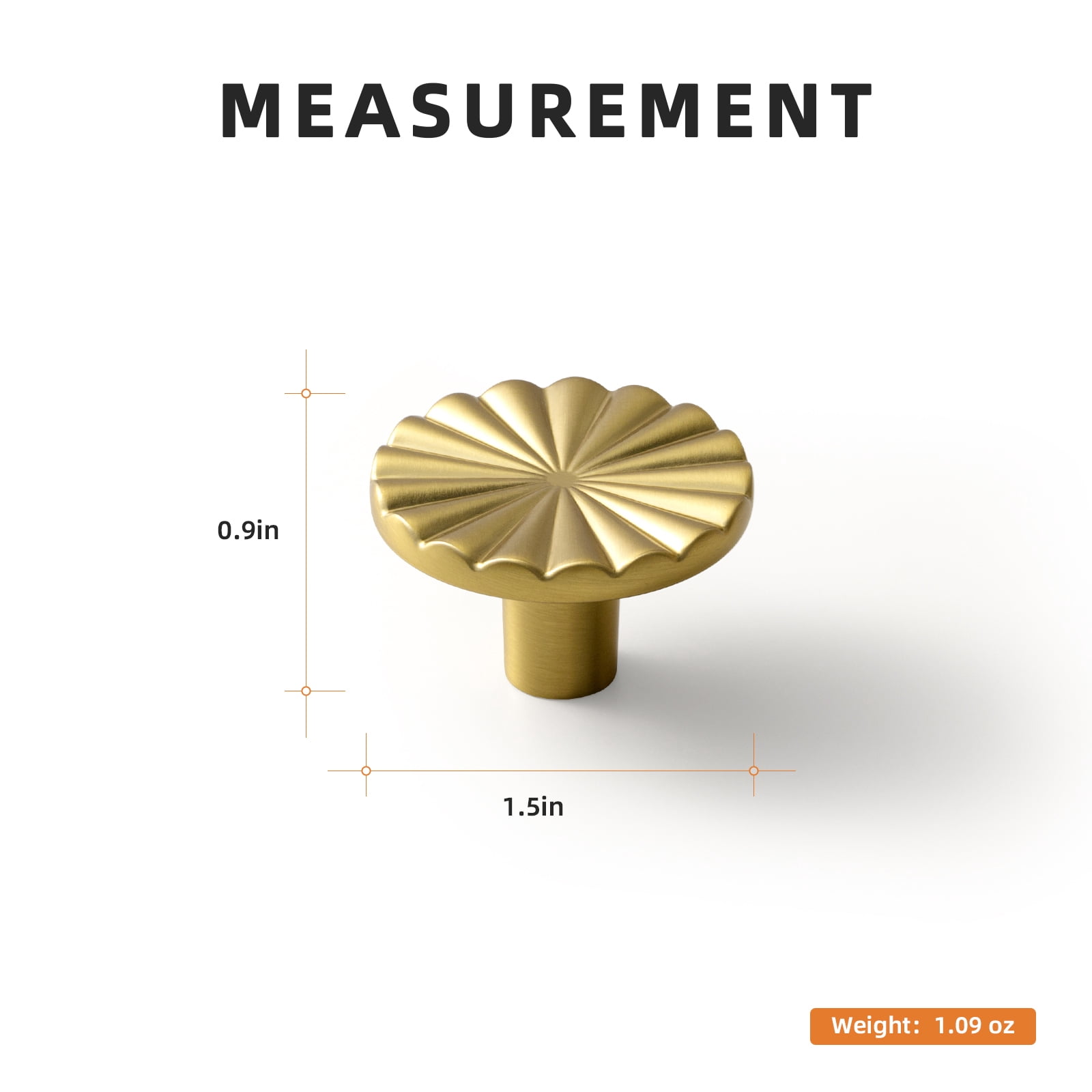 Goo-Ki 1.5"(38mm) Diameter Brushed Gold Kitchen Cabinet Knob, Closet Classic Zinc Alloy Drawer Knobs with Round Flower Design, 6 Pack