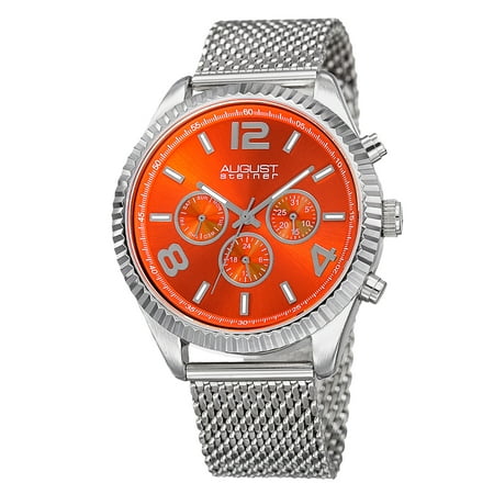 - Men's Swiss Quartz Multifunction Dual Time Stainless Steel Orange Bracelet Watch
