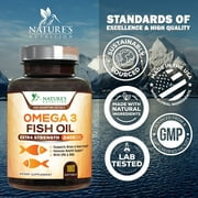 Omega 3 Fish Oil Supplements - 2400mg Fish Oil Per Serving - Triple Strength Omega-3 with EPA & DHA Fatty Acids - Natural Heart, Brain & Immune Support - Wild Caught, Bottled in USA - 180 Softgels