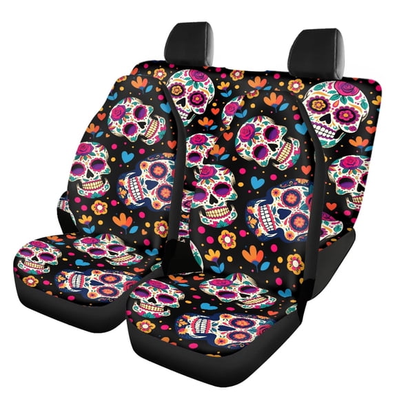 Pzuqiu Car Seat Covers Interior Full Set Car Seat Covers Full Set Polyester Interior Accessories Breathable, Fit for Truck SUVs Sedans, Sugar Skull