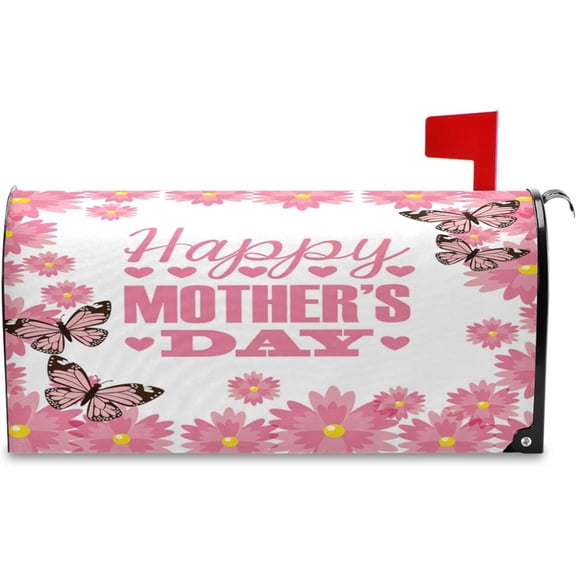 Happy Mother''s Day Floral Mailbox Cover Flowers Butterfly Love Hearts Mailbox Covers Magnetic Large Oversized 21"X25.5" Mailbox Wraps Post Letter Box Cover Garden Decorations