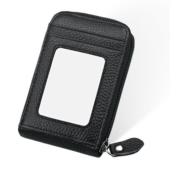 Small Leather Wallet for Women, Women's Zip Purse, RFID Blocking Credit Card Holder Wallet, Multi card holder sleeve, 11.5*7.5cm - black