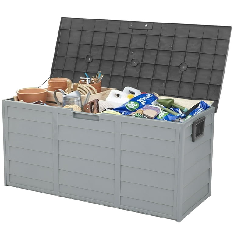 Seizeen Outdoor Storage Box, Large Patio Deck Box Waterproof, Resin Pool Storage Bin for Cushions Toys Garden Tools, 75gal, Black, Size: XL, Gray