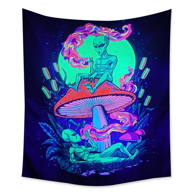 Tapiz fluorescente con forma de hongo mágico con forma de hongo alienígena, 150 x 150 cm, microtela