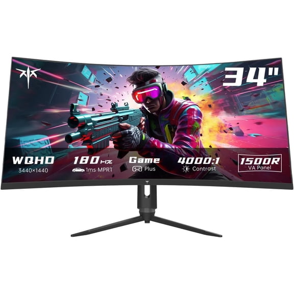 KTC 34 Inch Ultrawide Monitor, 180Hz WQHD 3440x1440 Curved Gaming Monitor, 1500R PC Monitor, HDR, FreeSync & G-Sync, HDMI, DisplayPort, VESA, Tilt Swivel Height Pivot Adjustment, H34S18S