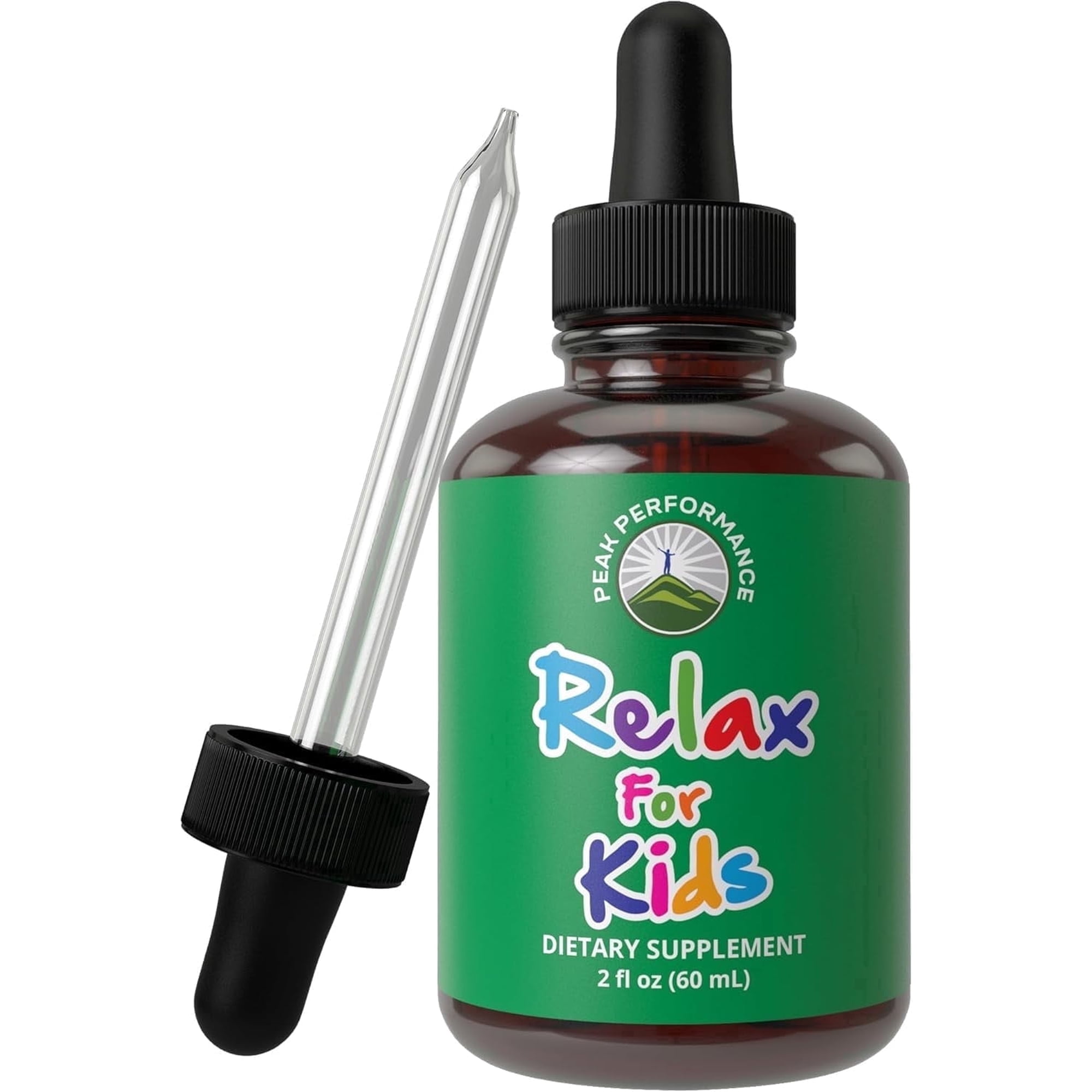 Peak Performance Kids Calm Liquid Drops Relaxation Calming Sleep Aid Chamomile Magnesium Sugar Free Vegan Non-Habit Forming 1-Count 60 Servings