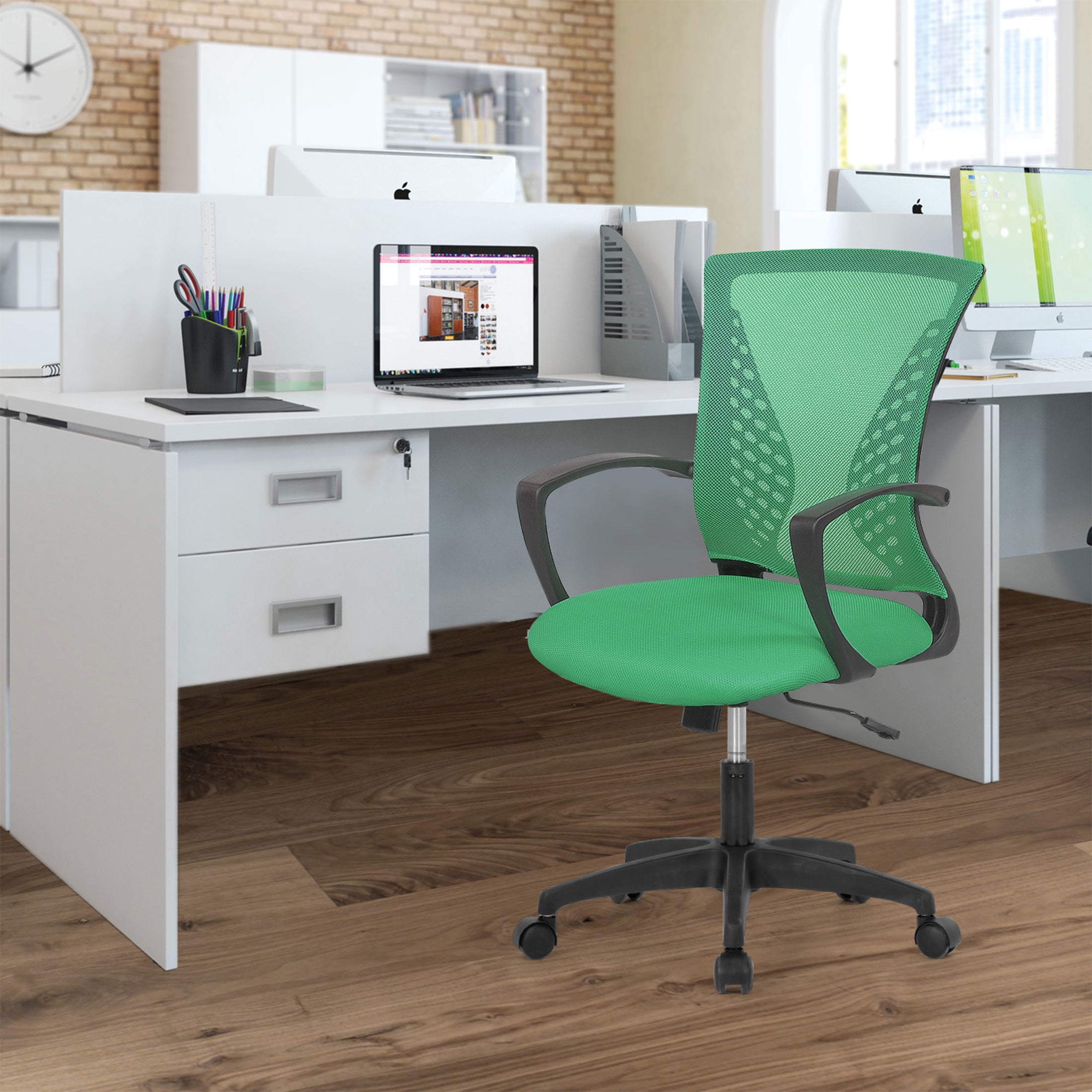 YRLLENSDAN Mesh Office Chair with Wheels Conference Room Chair Mesh Computer Chair for Adults 250lb Rolling Desk Chair with Arms Study Chair Adjustable Height,Green