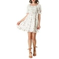 thumbnail image 1 of Vestido floral con escote en forma de corazón y mangas abullonadas de INSPIRE CHIC L Blanco, 1 of 8