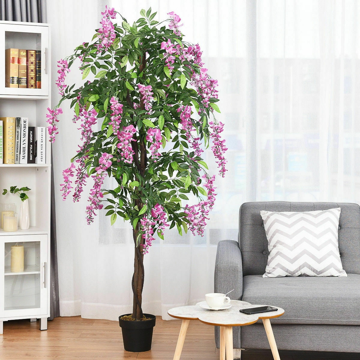 6Feet Artificial Wisteria Silk Tree Pink Flower Indoor