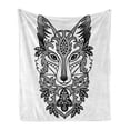 thumbnail image 1 of Fox Soft Flannel Fleece Throw Blanket, Ornamental Fox Face with Tree Leaves Oval Shapes Dots Floral Curves Art Print, Cozy Plush for Indoor and Outdoor Use, 50" x 60", Grey Black White, by Ambesonne, 1 of 6