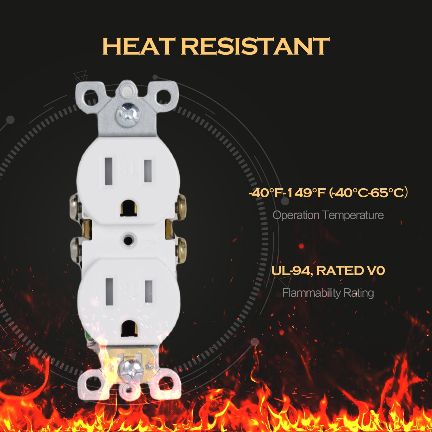 ENERGETIC Standard PC Duplex Outlet Receptacle, Tamper Resistant, 15A, 125V, 3-Wire, 2-Pole, Residential Grade White (10-Pack)