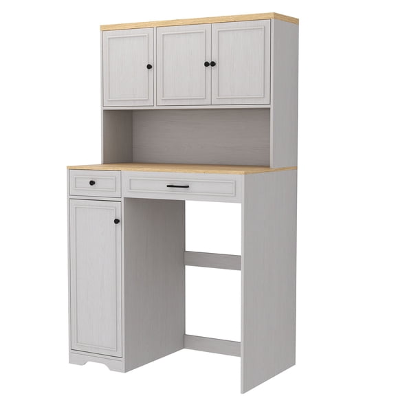 S-HOME The Washer And Dryer Storage Cabinet in Antique White with 2 Adjustable Shelves, Fake Drawer Design, 1 Detachable Laundry Basket and Storage for Laundry Essentials