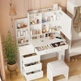 thumbnail image 3 of VEANERWOOD Vanity Table Set with LED Lighted Mirror Makeup Vanity Table with 6 Drawers and Hidden Shelves,White, 3 of 8