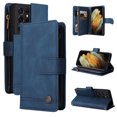 thumbnail image 1 of Case for Samsung Galaxy S21 Ultra 5G Cover Zipper Pocket Wallet Case Magnetic Protective - Blue, 1 of 5