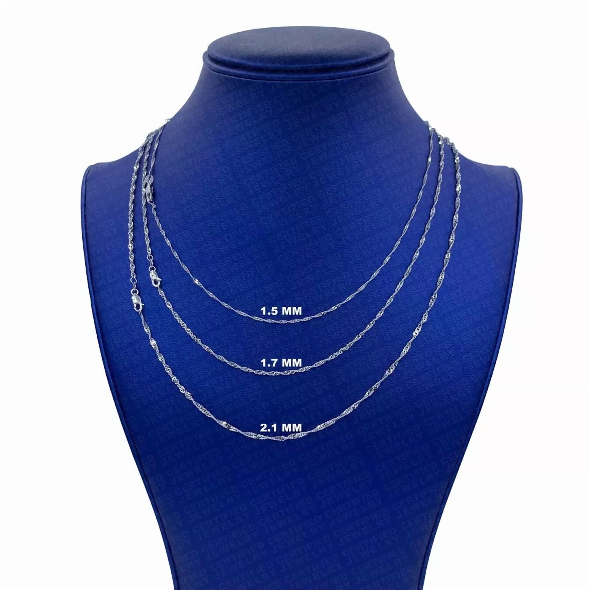 Solid 14K White Gold Singapore Rope Chain Necklace, 16" 18" 20" 24" Inch, 0.8mm To 1.7mm Wide