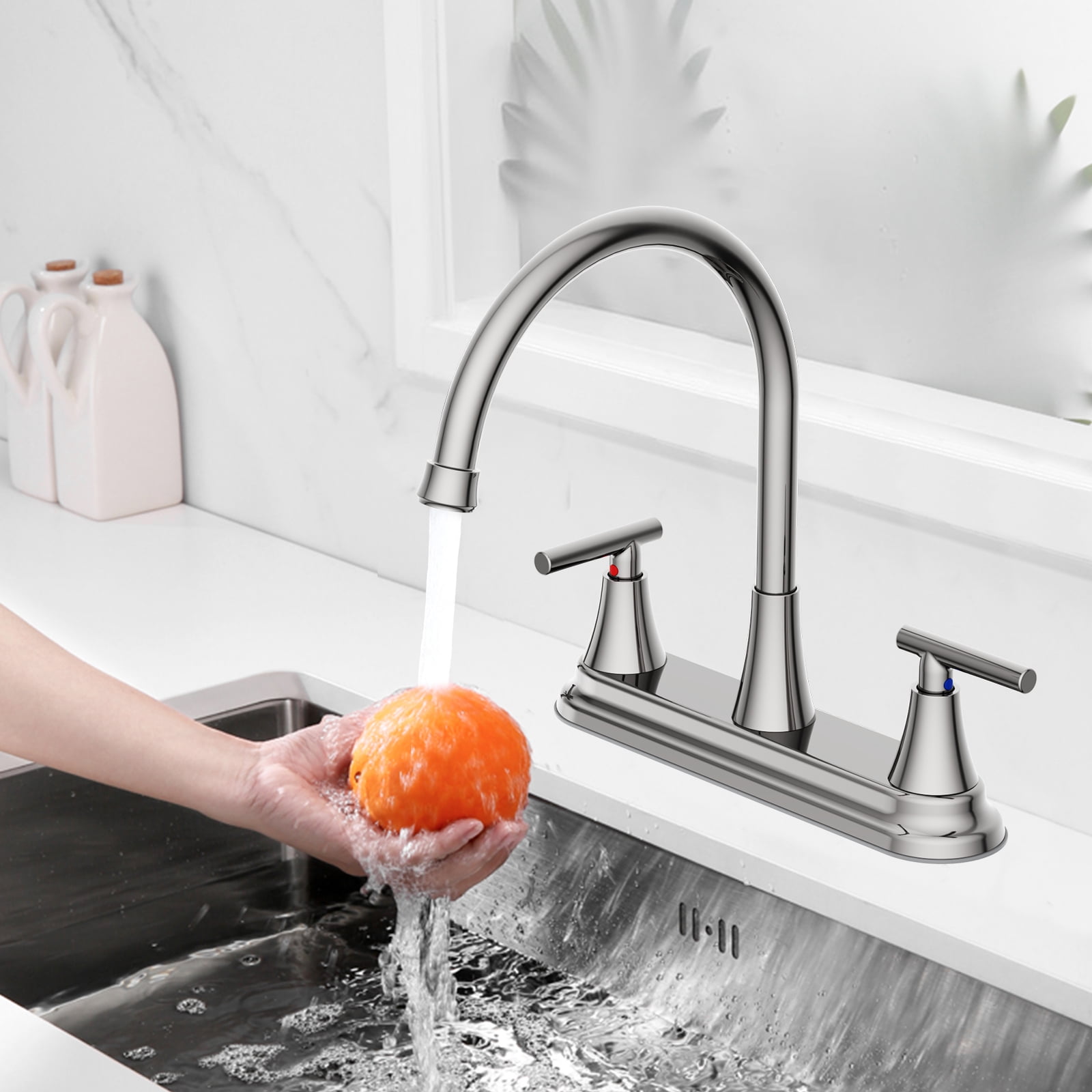 KINGTACK Two Handles Kitchen Faucet, 3 Hole or 4 Holel Faucet for Kitchen Sink, Chrome