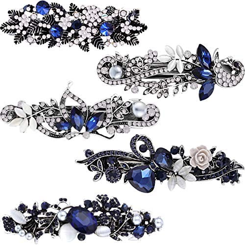 5 Pieces Crystal Rhinestones Hair Barrettes Flower Butterfly French