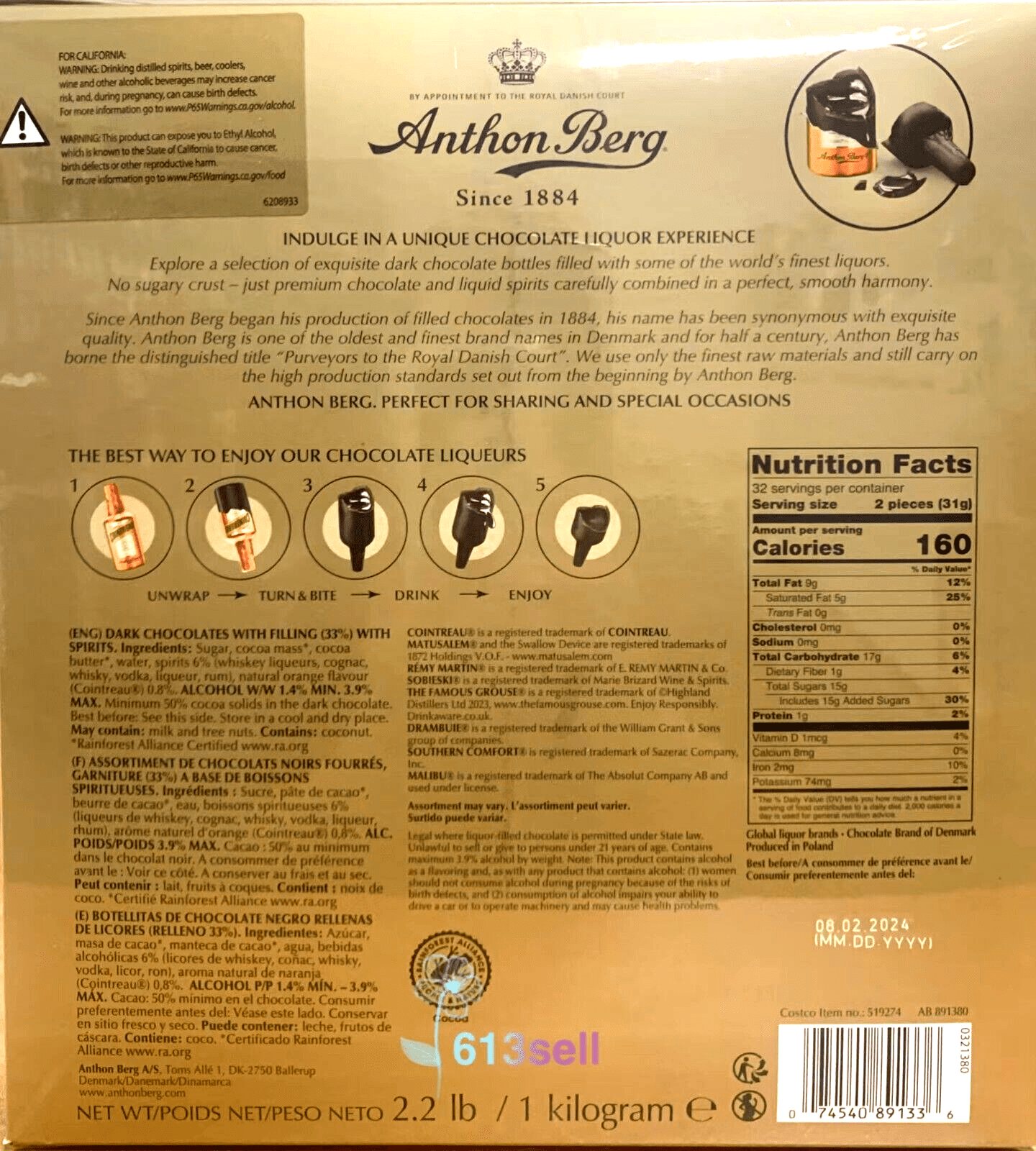 Anthon Ber g Dark Chocolate Bottle 64 CT 2.2LB