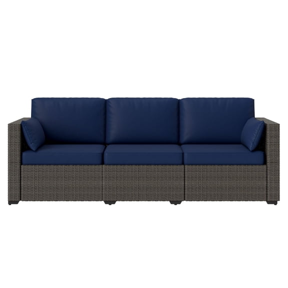 PE Wicker Outdoor Sofa, 3-Seat Rattan Patio Couch with Cushions