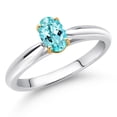 thumbnail image 2 of Gem Stone King 0.52 Ct Oval Blue Apatite 925 Silver and 10K Yellow Gold Solitaire Engagement Ring (Size 7), 2 of 4