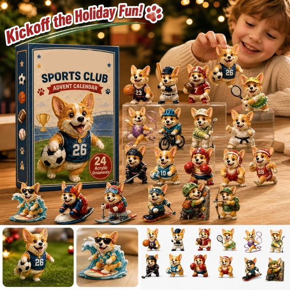 Sports Advent Calendar Featuring Acrylic Ornaments, Countdown Holiday Decor for Sports Fans, 2026 Gift Set with 24 Pieces