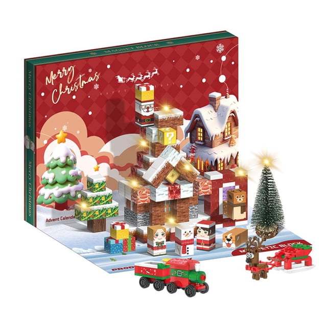 Feltree Magnetic Christmas Countdown Calendar Building Blocks - 24-Day Advent Toy for Kids Educational Gift with Safe Non-Toxic Design
