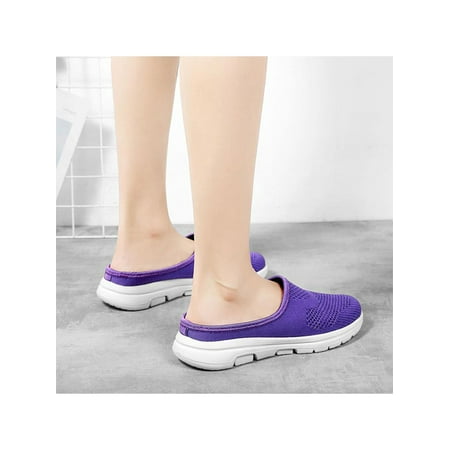 

Fangasis Ladies Mules Backless Summer Slippers Mesh Clogs Shoe Women s Casual Shoes Beach Breathable Slip On Flats Purple 35