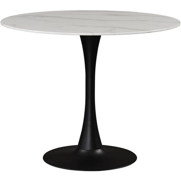 Trent Home Contemporary Round Faux Marble Dining Table with Matte Black Base
