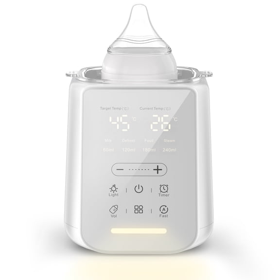 RUPOUN Bottle Warmer, 8 in 1 Fast Baby Milk Portable Warmer with Timer and Temperature Control for Breastmilk or Formula, with Defrost, Sterilizer, Keep, Heat Food, White