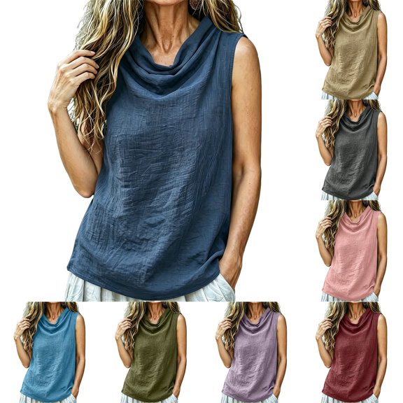 Breezora Women's Summer Cowl Neck Tank Tops Sleeveless Solid Color Casual Layering Cami Breathable Loose Fit for Daily Wear