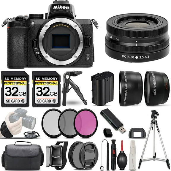 Nikon Z50 Mirrorless Camera  16-50mm f/3.5-6.3 VR Lens  3 PC Filter  64GB (International Version)