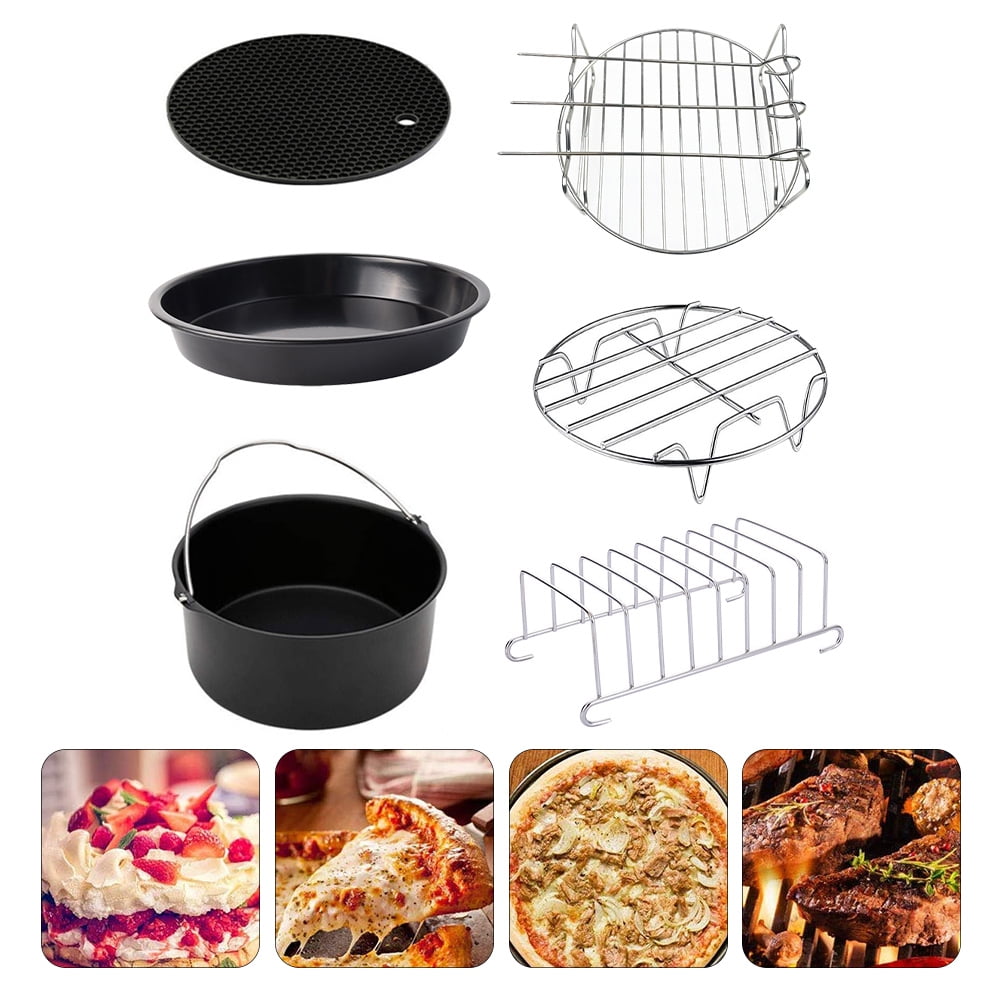 SOLUSTRE 6pcs 6 Air Fryer Accessories Kitchen Air Fryer Material Pizza  Plate Carbon Steel Frying Fryer Rack Round Oven Pizza Tray Kitchen Tools  Food