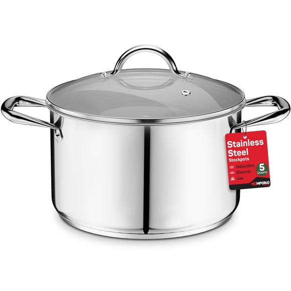 Olla alta Emporio Kitchen de acero inoxidable de 5 L con tapa de vidrio