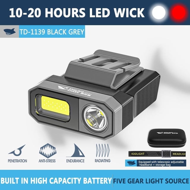 Sensor De Faro Linterna frontal con sensor LED COB, resistente al agua, con tapa con clip, luz de antorcha (gris)