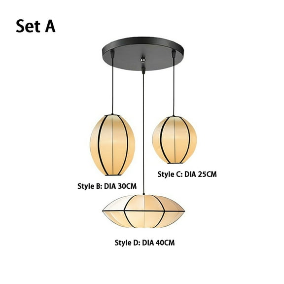 Arturesthome Living Room Satin Chandelier Japanese Medieval Vintage Pendant Lamps Set