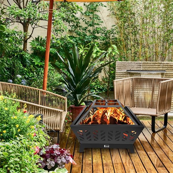 26 Inch Outdoor Wood Fire Four-Corner Pits / Heater / Heater / Black -  Walmart.com