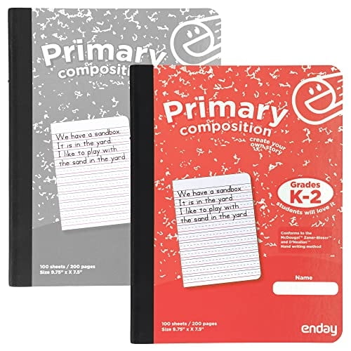 Cuaderno de composición primario K-2, con reglas - Infantil, 100 hojas, rojo/gris (pack 2) - Por Enday