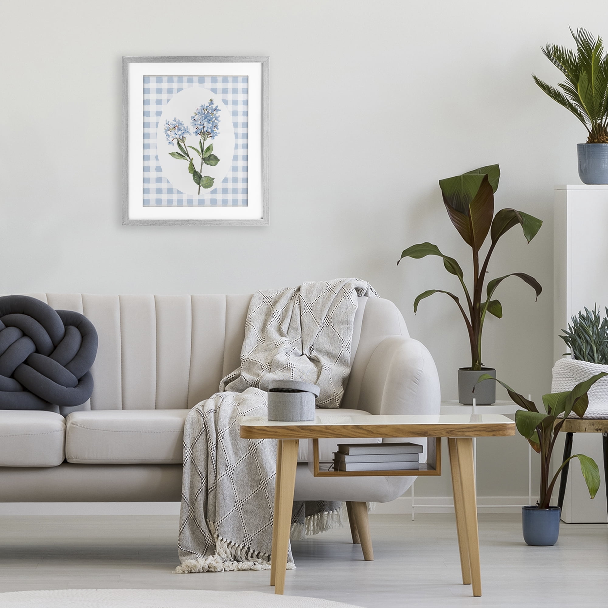 Stupell Industries Blue Checkered Blooms Gray Framed Print Under Glass, design by Lanie Loreth
